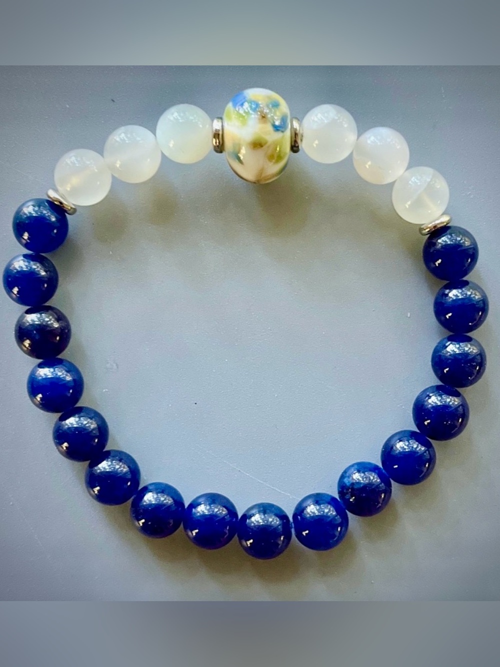 Elegant Blue Lapis and White Moonstone Handcrafted Beaded Bracelet